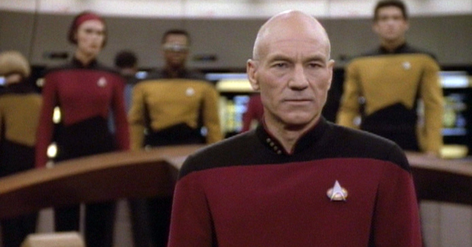 British actor Patrick Stewart (as Captain Jean-Luc Picard) in a scene from an episode of the television series 'Star Trek: The Next Generation' entitled 'The Next Phase,' California, May 16, 1992. (Photo by CBS Photo Archive/Getty Images)